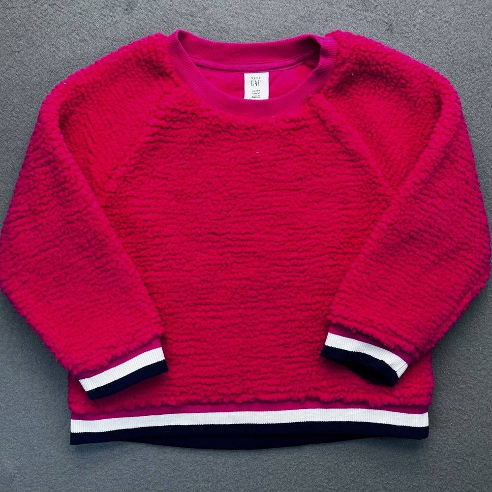 Baby GAP Girls Sherpa Crewneck Sweatshirt Pink 3T Cozy Fleece Pullover babycore